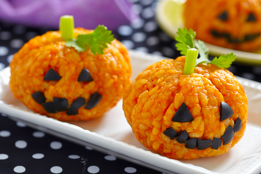 Pumpkin Rice Ball Jack O' Lanterns 